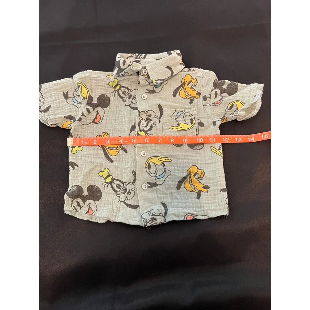 Disney Mickey and Friends Gauze Button Down Shirt Kids 12M Green Short Sleeve